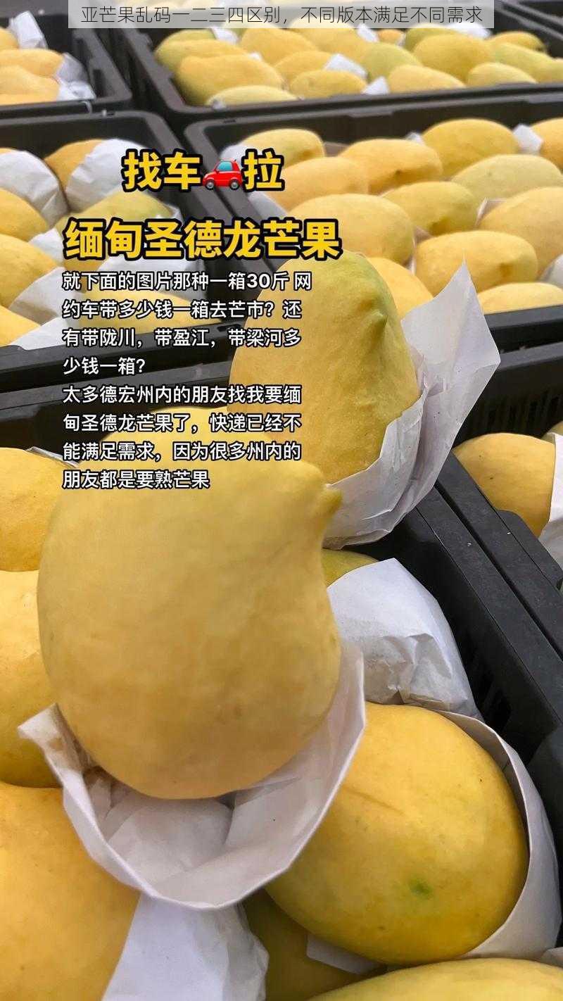 亚芒果乱码一二三四区别，不同版本满足不同需求